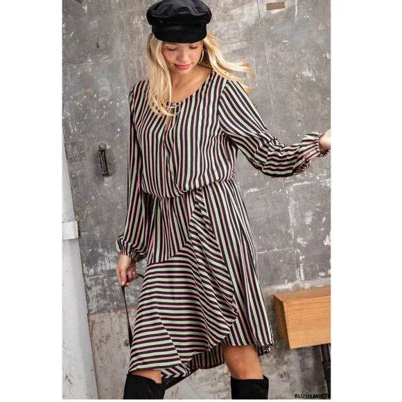 NWT Ethnic Stripe Asymmetrical Long Sleeve Dress - Picture 7 of 7